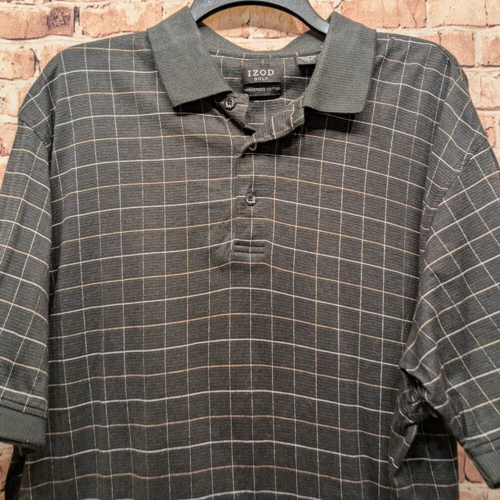 🧨🧨Izod Polo Golf Mercerized Cotton BLACK/Tan White Size Large - Picture 4 of 12